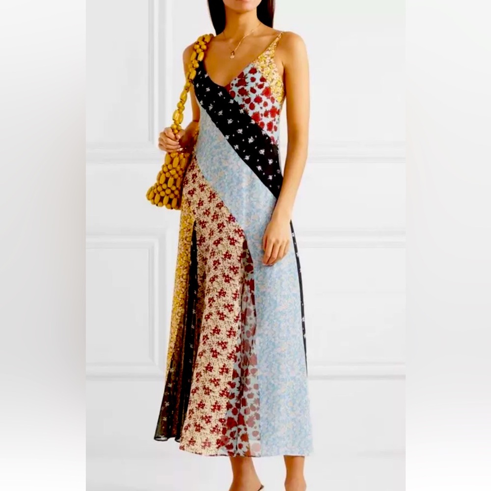 Rixo London Denise Mixed Floral Silk Maxi Dress Size Medium